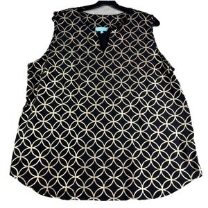 Anthony's Resort Wear Top Women's 1X Sleeveless Black Gold Metallic Cruise